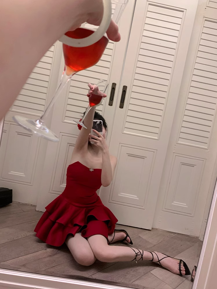 Pretty A line Strapless Red Dinner Dress Hoco Dresses Short Birthday Outfits
