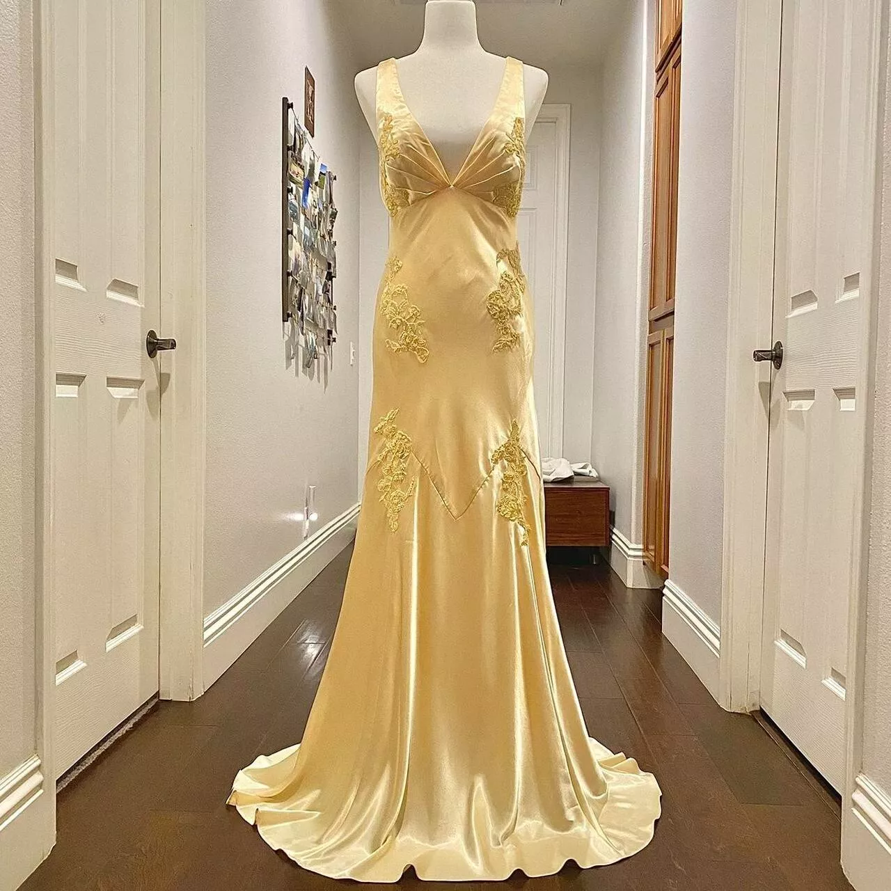 Pretty Mermaid Spaghetti Straps Yellow Backless Long Party Dresses Prom Dresses