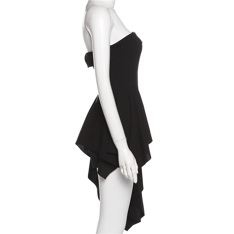 Simple A line Irregular Strapless Little Black Dresses Short Birthday Outfit