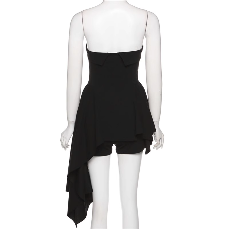 Simple A line Irregular Strapless Little Black Dresses Short Birthday Outfit