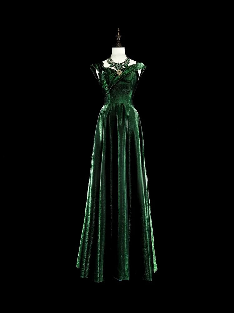 Pretty A Line Sweetheart Ruffles Long Evening Dress Green Velvet Prom Dresses