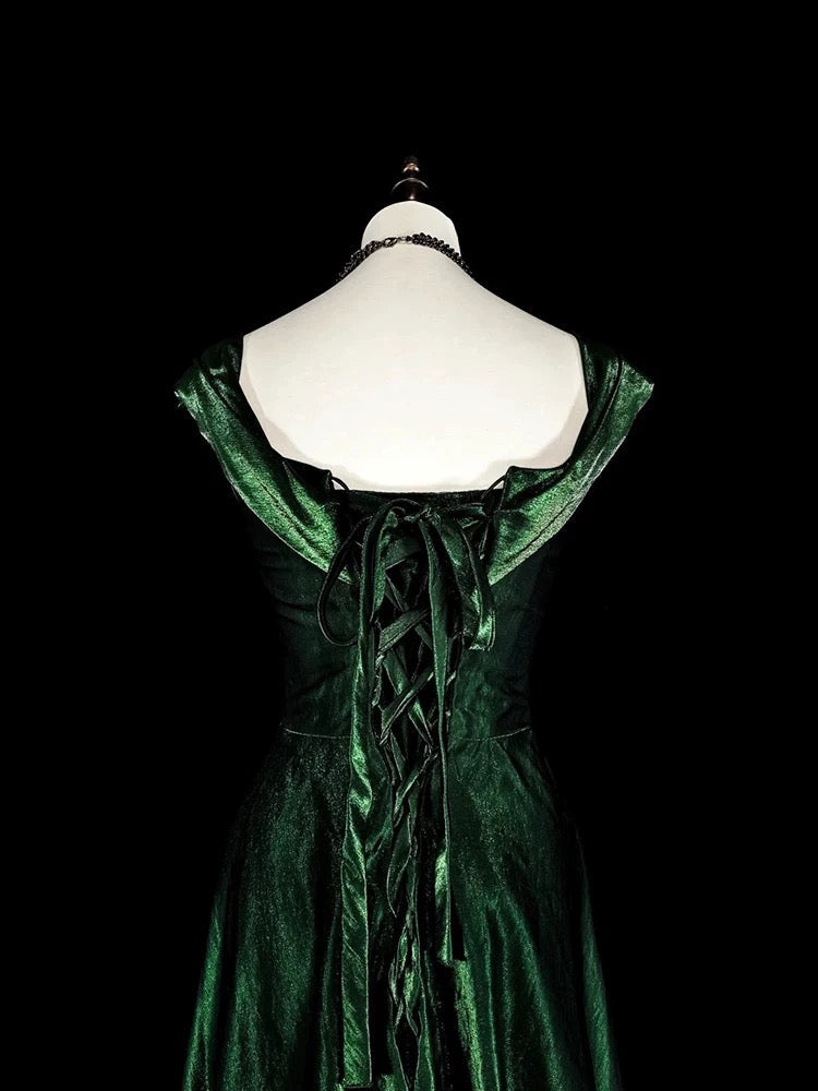 Pretty A Line Sweetheart Ruffles Long Evening Dress Green Velvet Prom Dresses