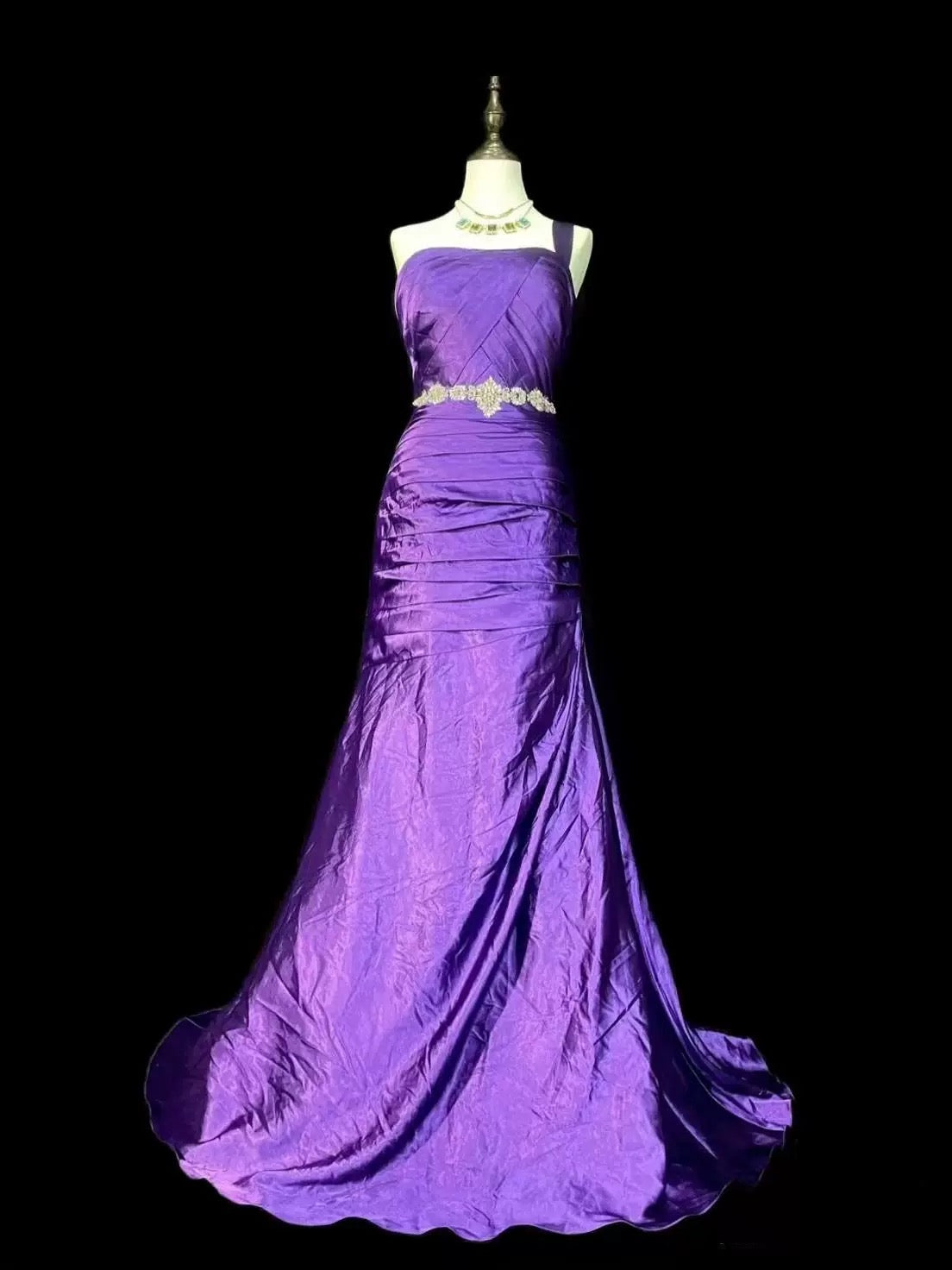 Retro Mermaid One Shoulder Satin Grape Long Evening Dress Prom Dresses