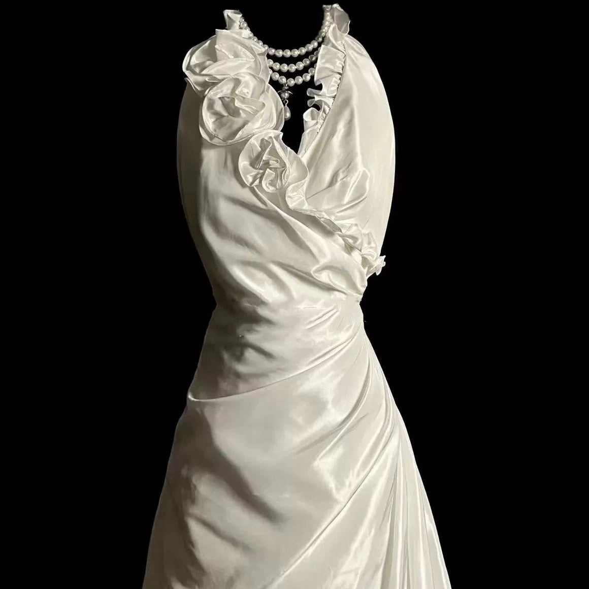 Classy A Line Halter Satin Ivory Long Wedding Dress Bridal Dresses