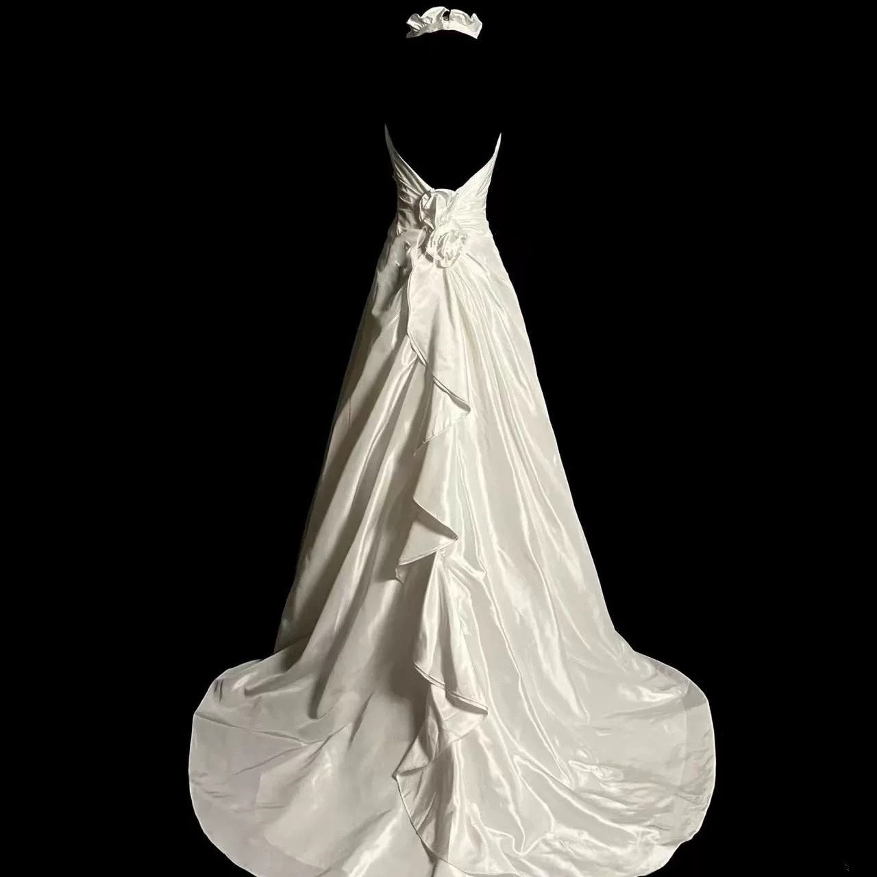 Classy A Line Halter Satin Ivory Long Wedding Dress Bridal Dresses