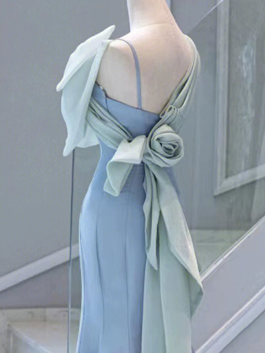 Pretty Mermaid Blue Satin Long Evening Dress Prom Dresses