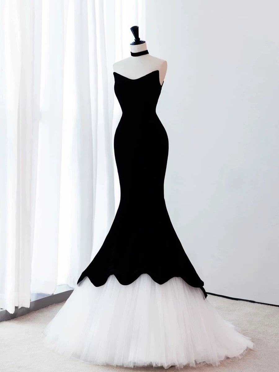 Pretty Mermaid Sweetheart Neckline Black Tulle Long Evening Dress Prom Dresses
