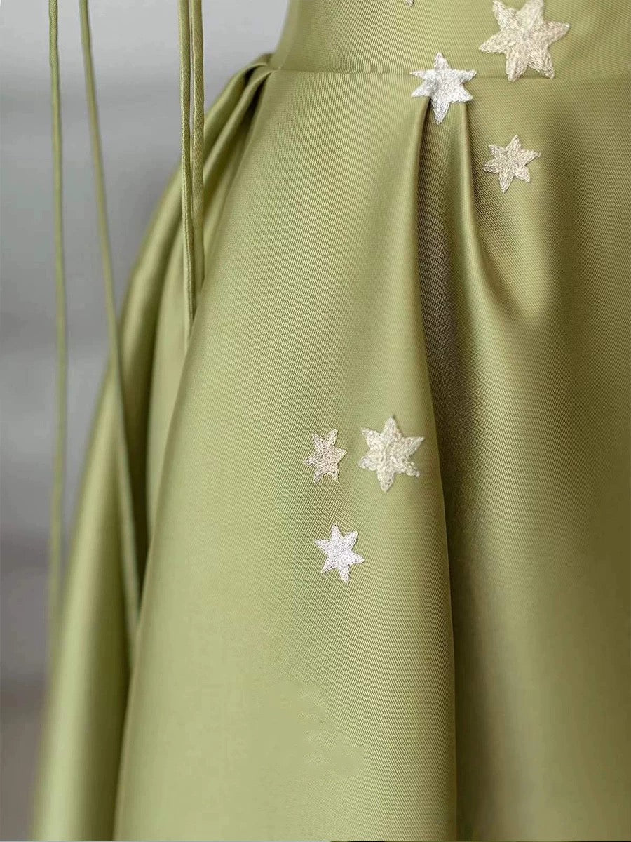 Pretty Ball Gown Straps Sage Green Satin Long Length Evening Dress Prom Dresses
