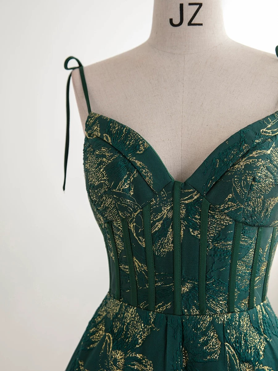 Pretty Ball Gown Spaghetti Straps Satin Green Long Length Evening Dress Prom Dresses