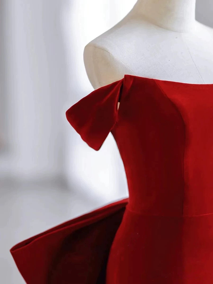 Pretty Mermaid Off The Shoulder Burgundy Satin Long Evening Dress Prom Dresses