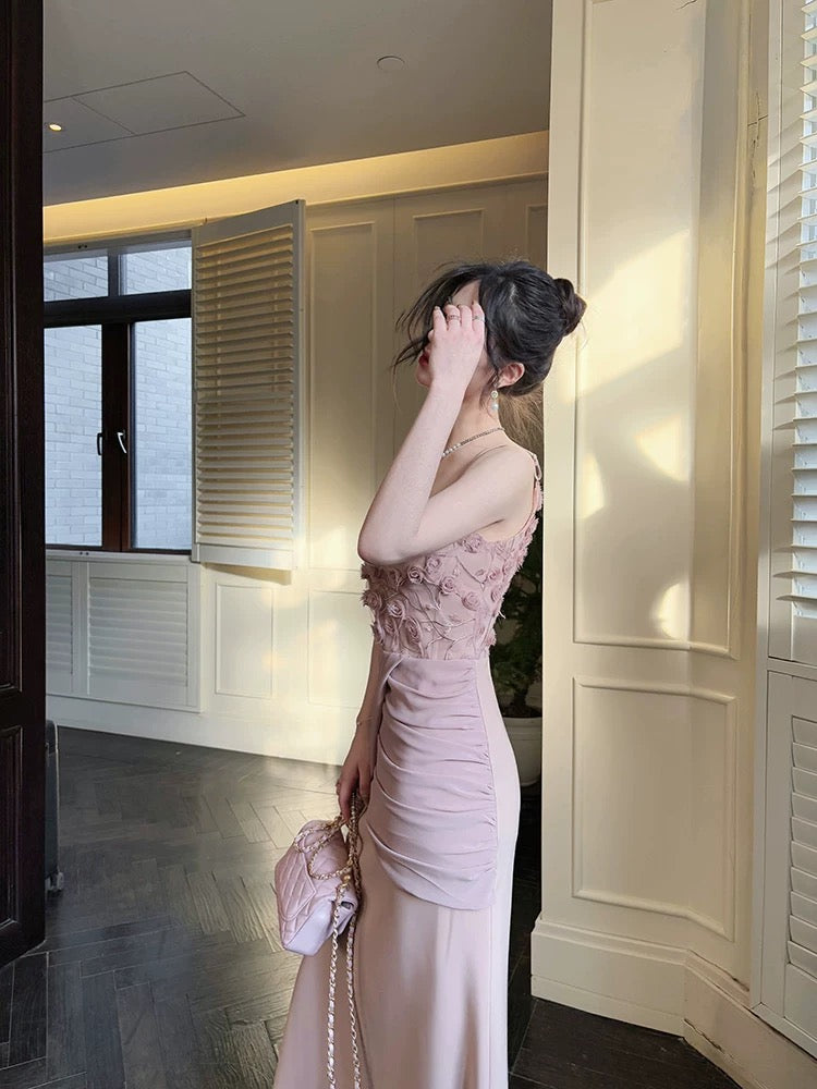 Pretty Mermaid Spaghetti Straps Pink Long Evening Dress Prom Dresses