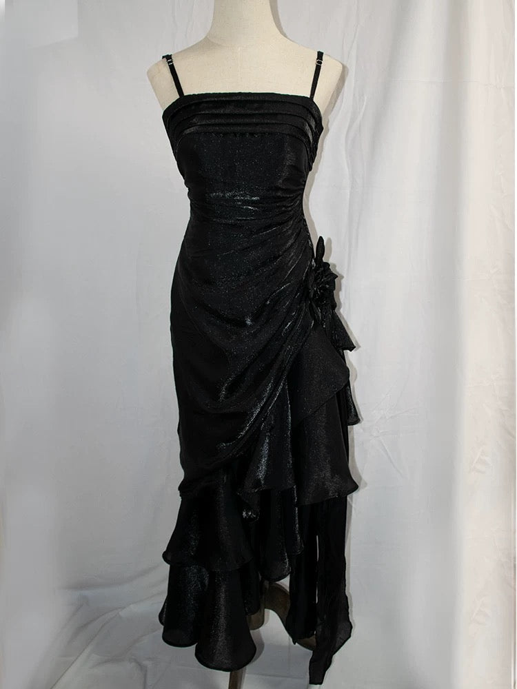 Vintage Mermaid Spaghetti Straps Satin Long Party Dress Prom Dresses