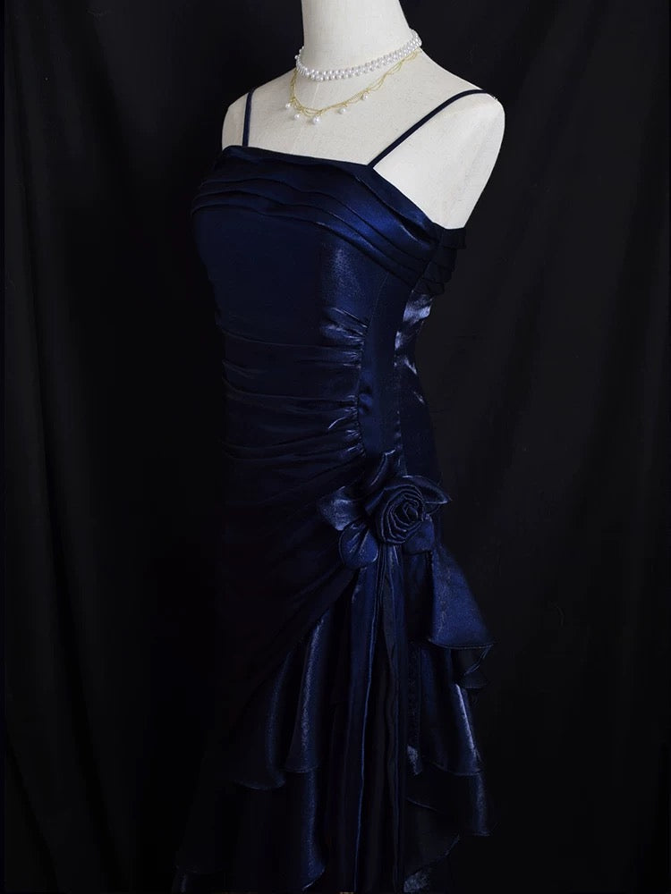 Vintage Mermaid Spaghetti Straps Satin Long Party Dress Prom Dresses