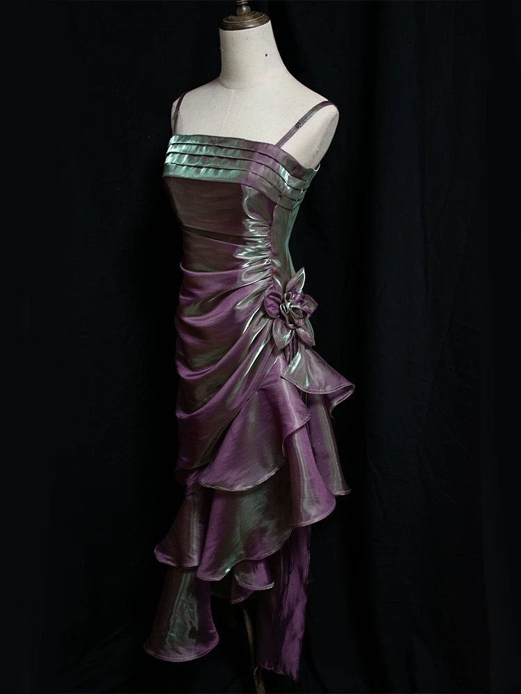 Vintage Mermaid Spaghetti Straps Satin Long Party Dress Prom Dresses