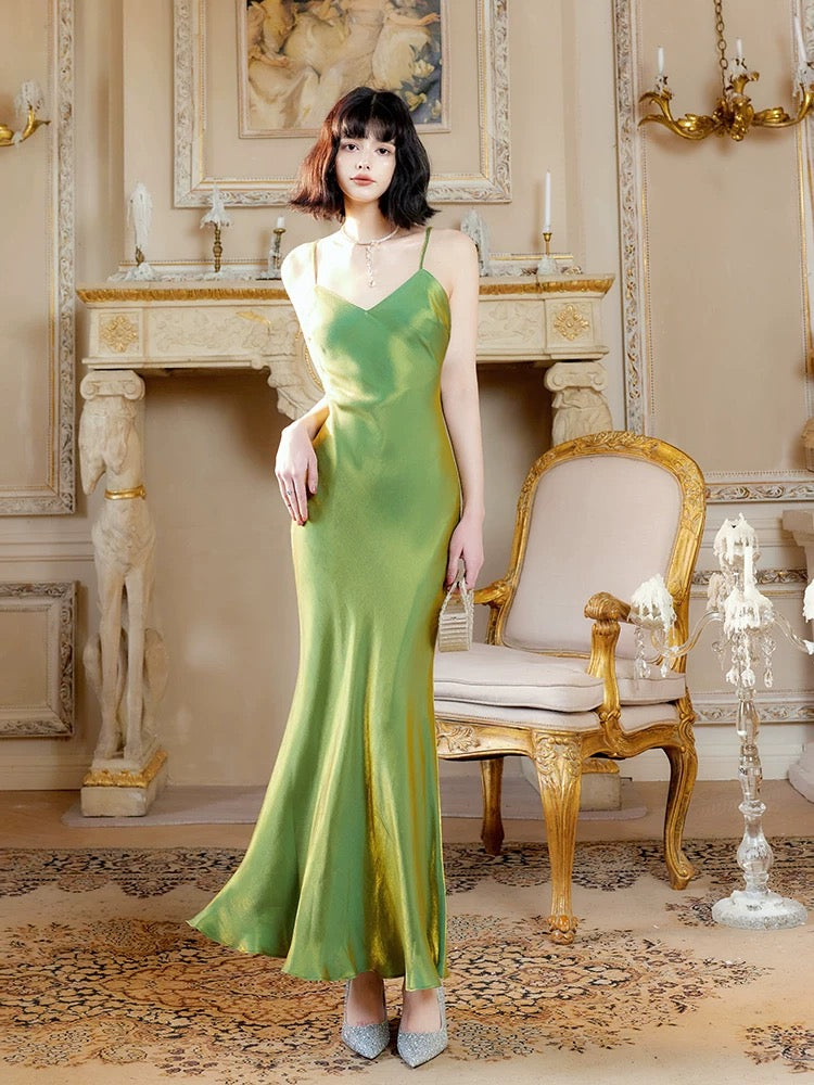 Modest Mermaid Spaghetti Straps Green Long Evening Dress Prom Dresses