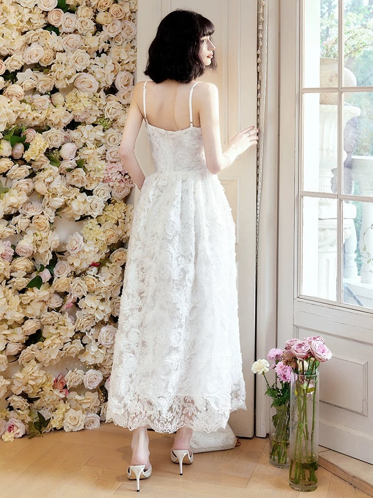 Pretty A Line Spaghetti Straps White Lace Long Length Evening Dress Prom Dresses