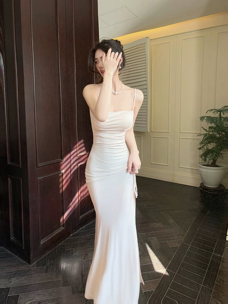 Modest Mermaid Spaghetti Straps Pink Ankle Length Evening Dress Prom Dresses