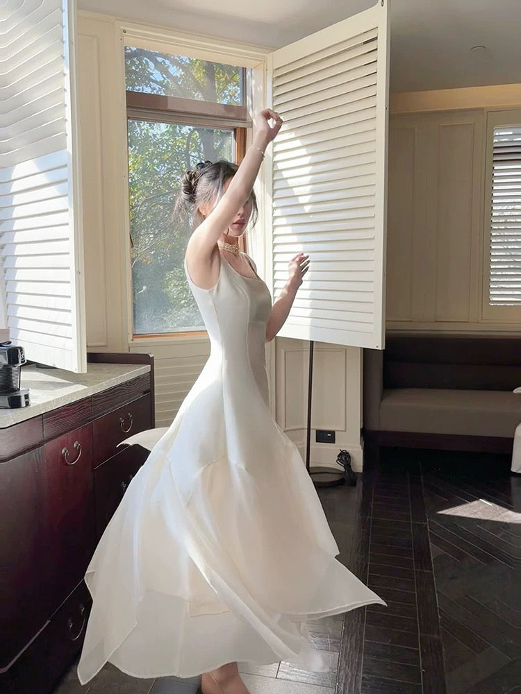Pretty A Line Square Neckline White Ankle Length Evening Dress Prom Dresses