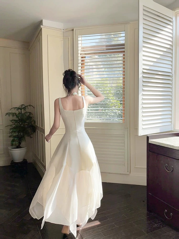 Pretty A Line Square Neckline White Ankle Length Evening Dress Prom Dresses