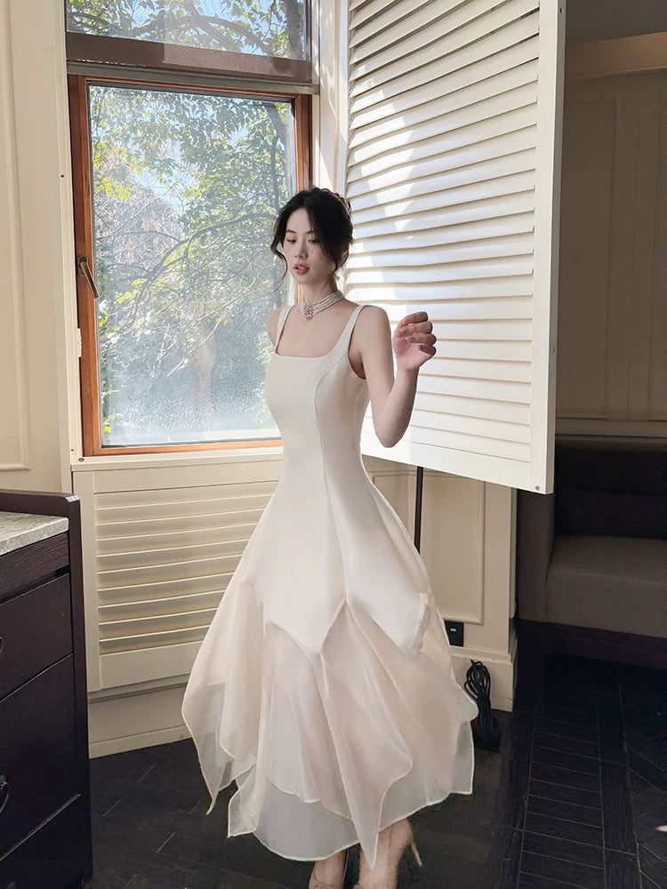 Pretty A Line Square Neckline White Ankle Length Evening Dress Prom Dresses