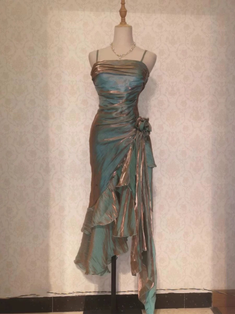 Retro Mermaid Spaghetti Straps High Low Party Dress Prom Dresses