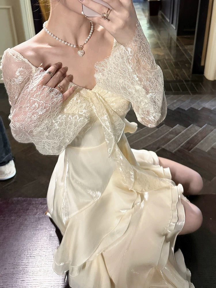 Sexy High Low V Neckline White Lace Ruffles Long Evening Dress Lace Prom Dresses