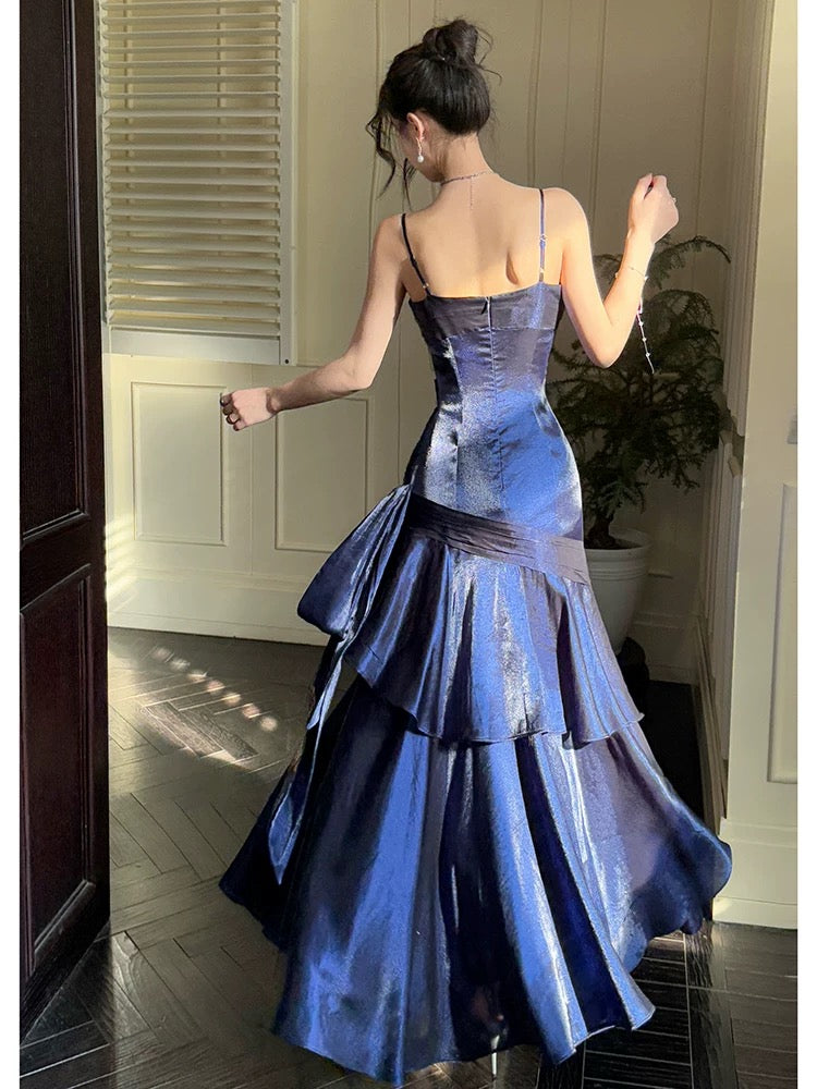Retro Mermaid Spaghetti Straps Royal Blue Long Length Evening Dress Prom Dresses