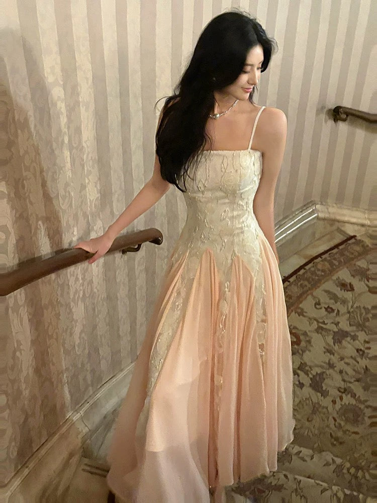 Pretty A Line Spaghetti Straps Pink Chiffon Ankle Length Evening Dress Prom Dresses