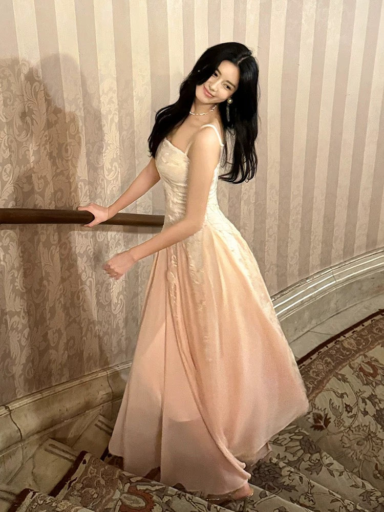 Pretty A Line Spaghetti Straps Pink Chiffon Ankle Length Evening Dress Prom Dresses