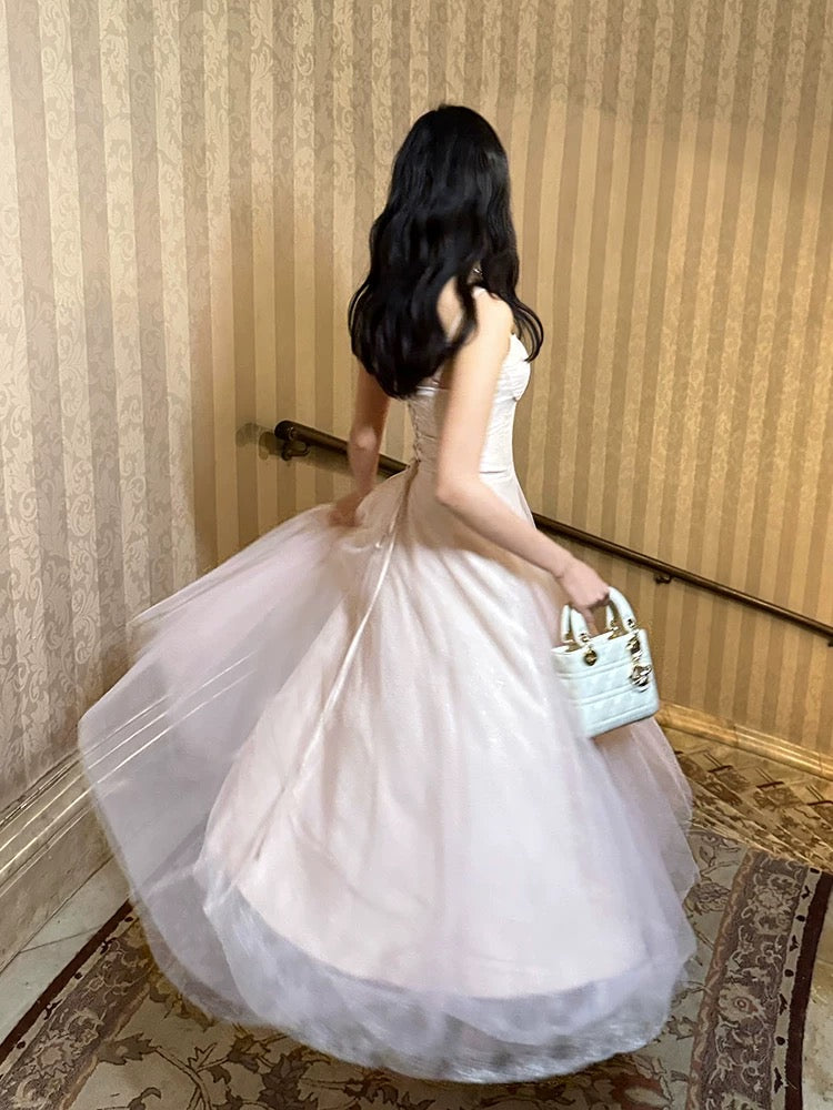 Pretty A Line Spaghetti Straps Tulle Pink Ankle Length Evening Dress Prom Dresses