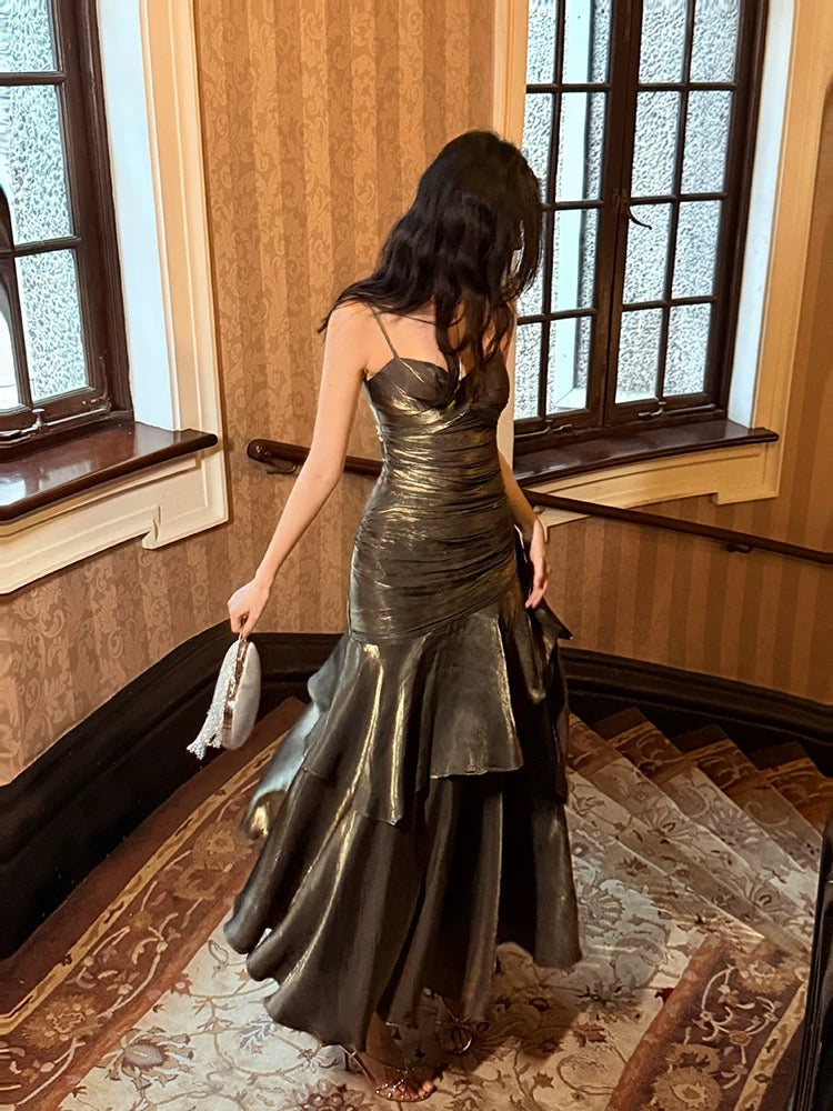 Retro Mermaid Spaghetti Straps Long Length Evening Dress Prom Dresses