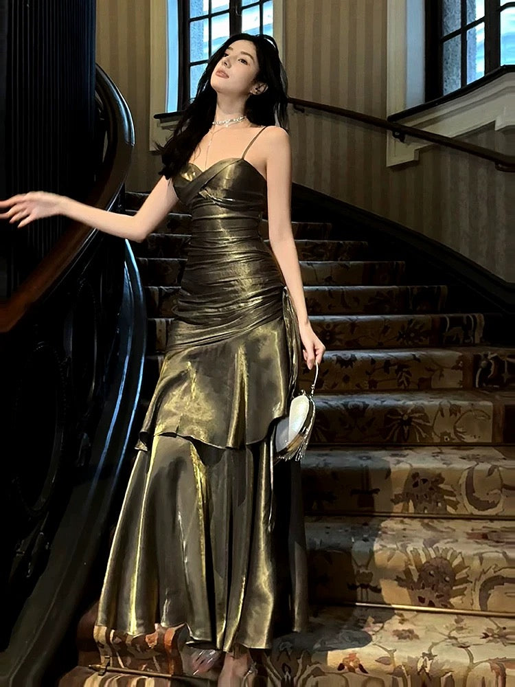 Retro Mermaid Spaghetti Straps Long Length Evening Dress Prom Dresses