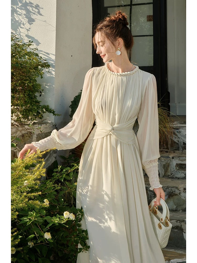 Modest A line Scoop Neckline Chiffon Ankle Length Evening Dress Prom Dresses