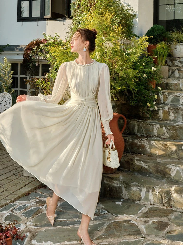 Modest A line Scoop Neckline Chiffon Ankle Length Evening Dress Prom Dresses