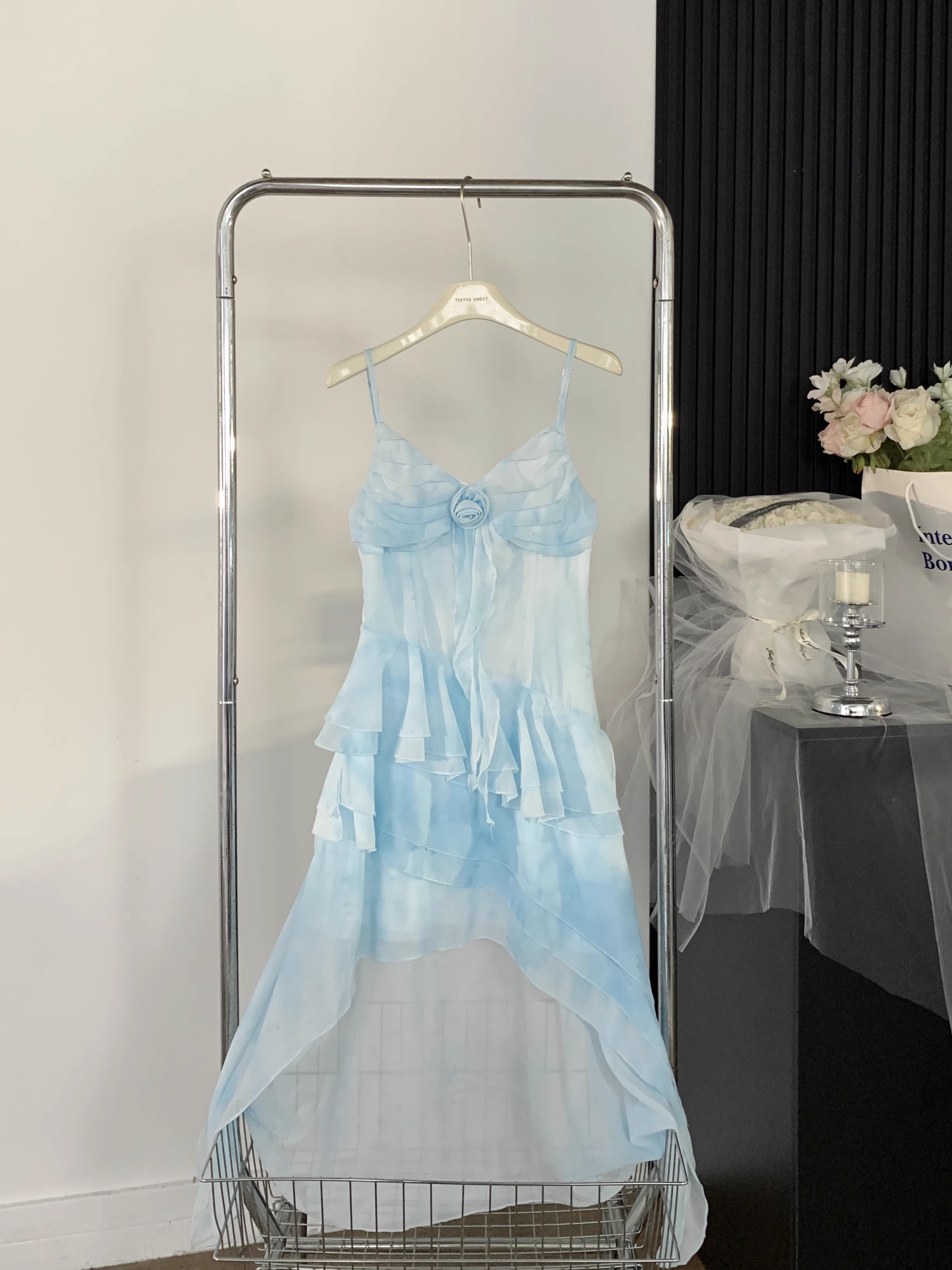 Sexy High Low Spaghetti Straps Ice Blue Ombre Dress Beach Holiday Dresses