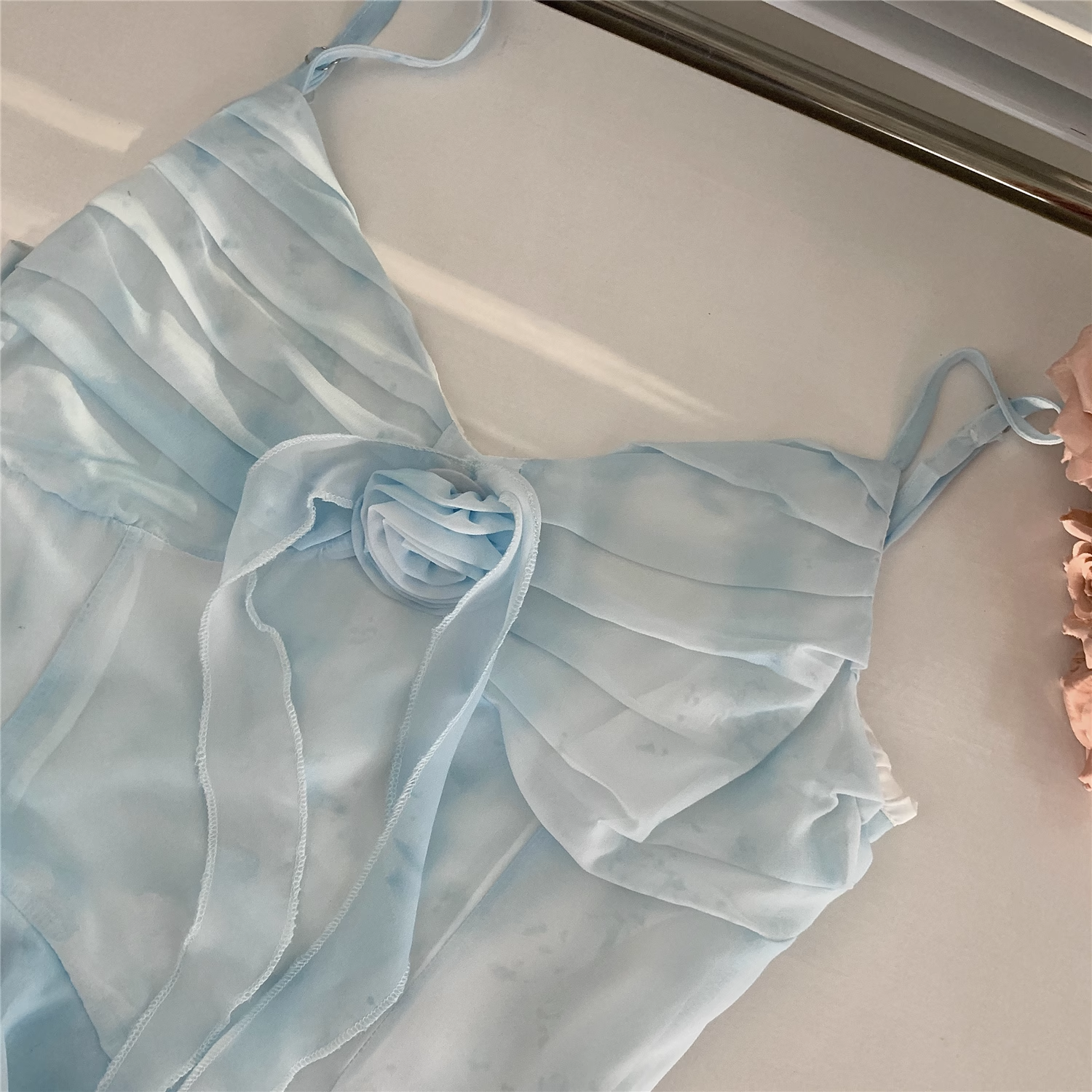 Sexy High Low Spaghetti Straps Ice Blue Ombre Dress Beach Holiday Dresses