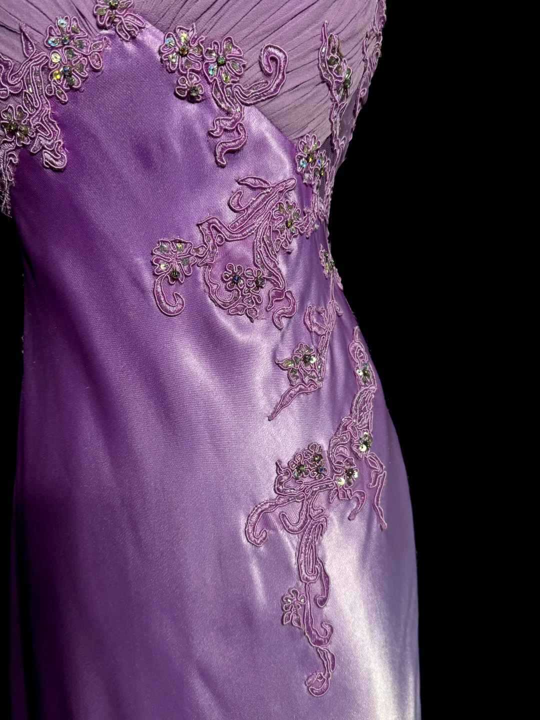 Aesthetic A line Halter Neckline Lilac Satin Prom Dress Ruffle Long Party Dress