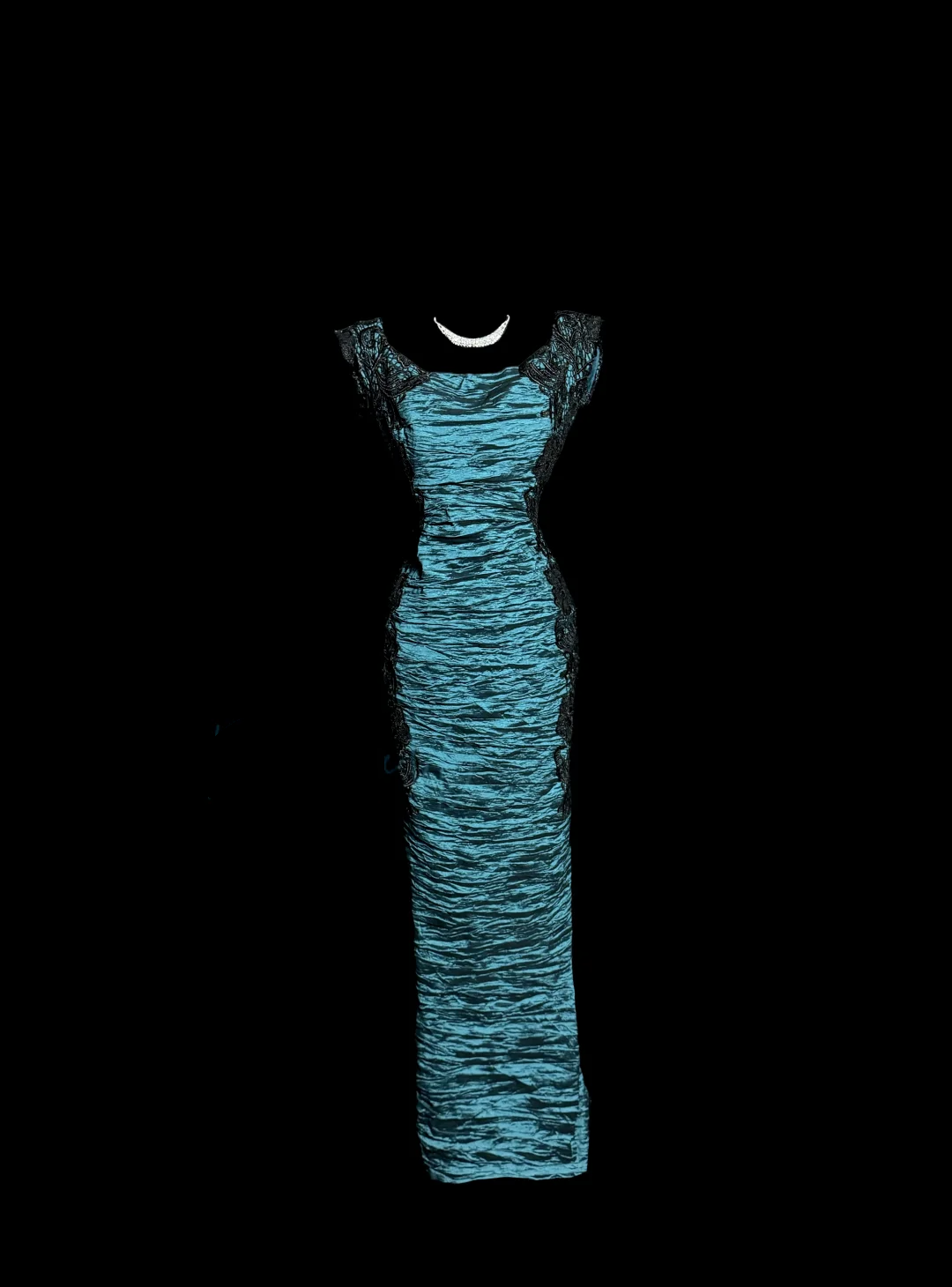 Aesthetic Mermaid Square Neckline Blue Taffeta Prom Dress Ruffle Long Party Dress