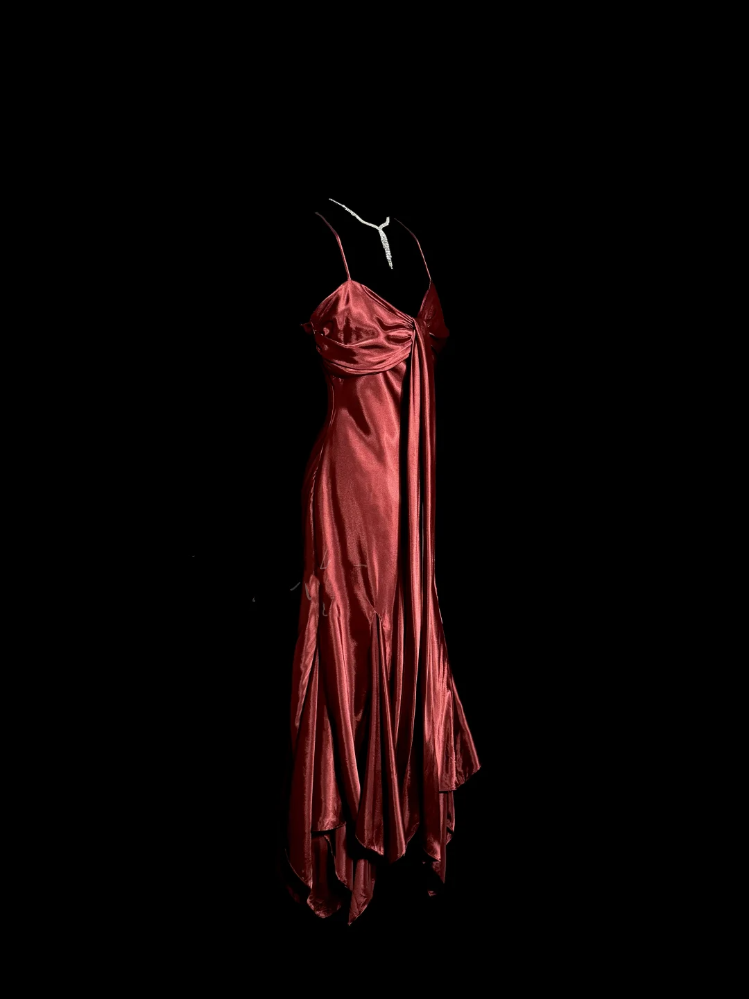 Vintage Mermaid Spaghetti Straps Satin Burgundy Prom Gown Fairy Prom Dresses