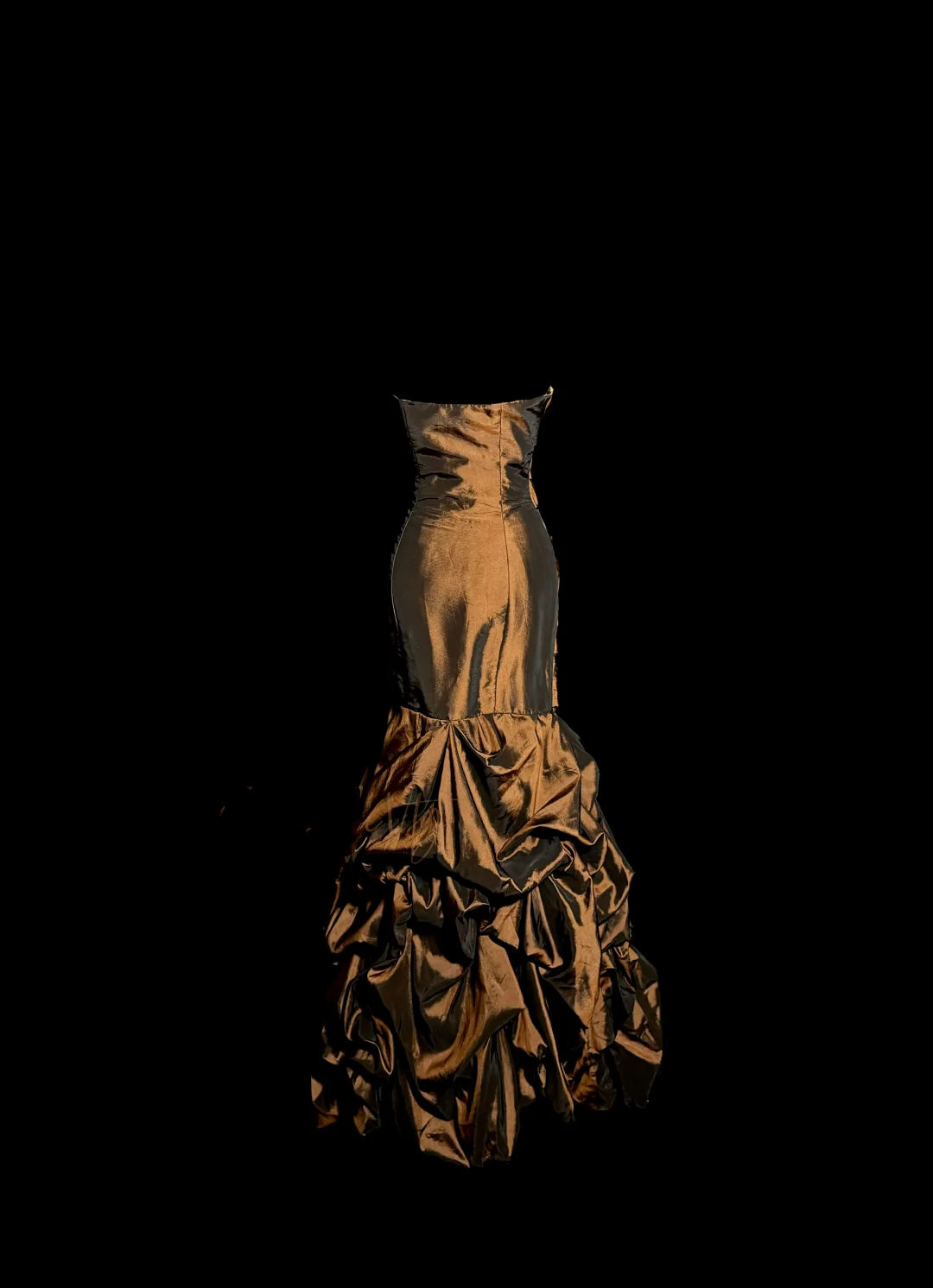 Aesthetic Mermaid Strapless Neckline Brown Taffeta Prom Dress Ruffle Long Party Dress