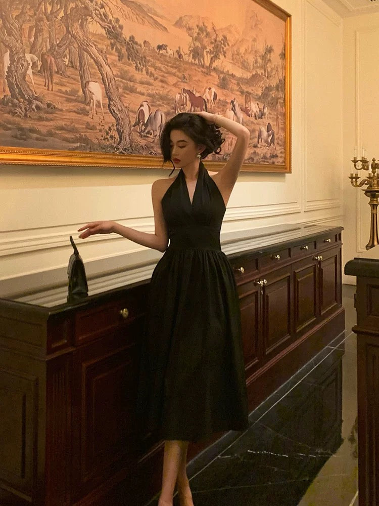 Vintage A line V Neckline Sleeveless Black Knee Length Prom Dresses Black Birthday Dress