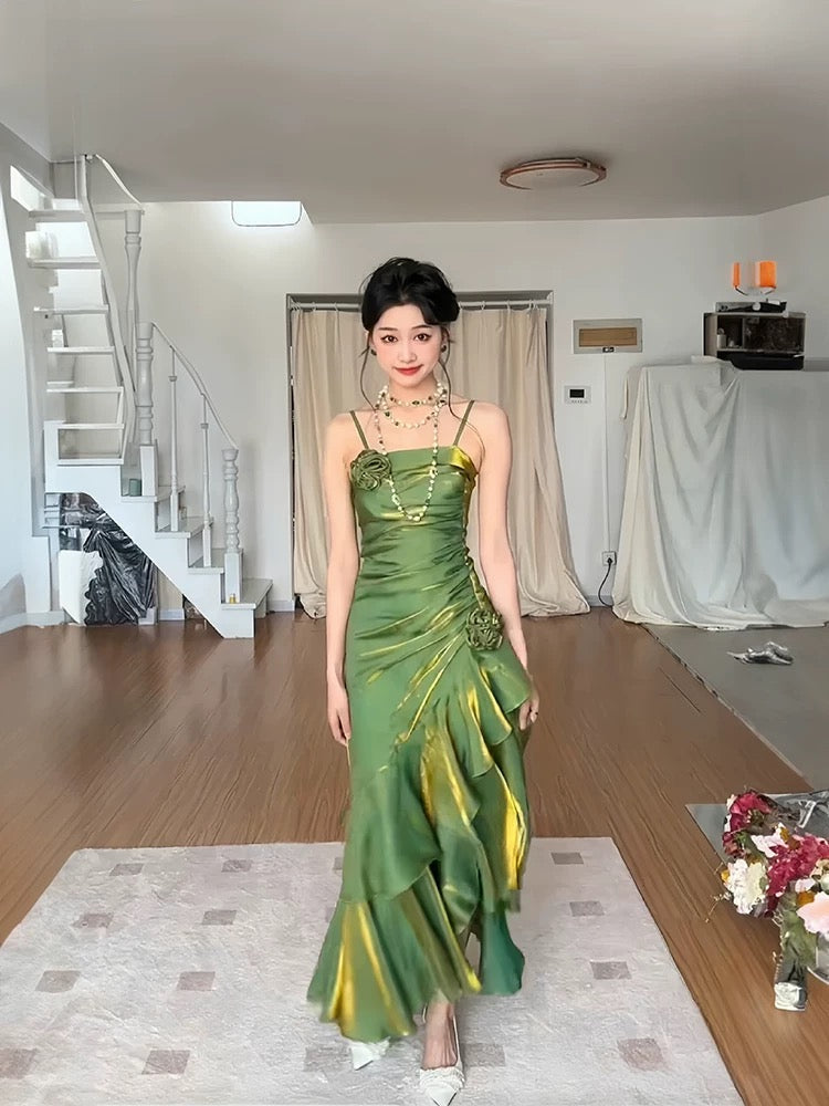 Vintage Mermaid Spaghetti Straps Long Party Dresses Birthday Outfits