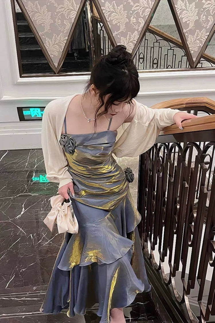 Vintage Mermaid Spaghetti Straps Long Party Dresses Birthday Outfits