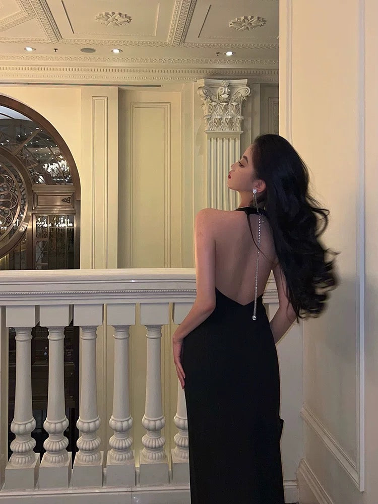 Chic Mermaid V Neckline Backless Black Slit Prom Dresses Birthday Outfits