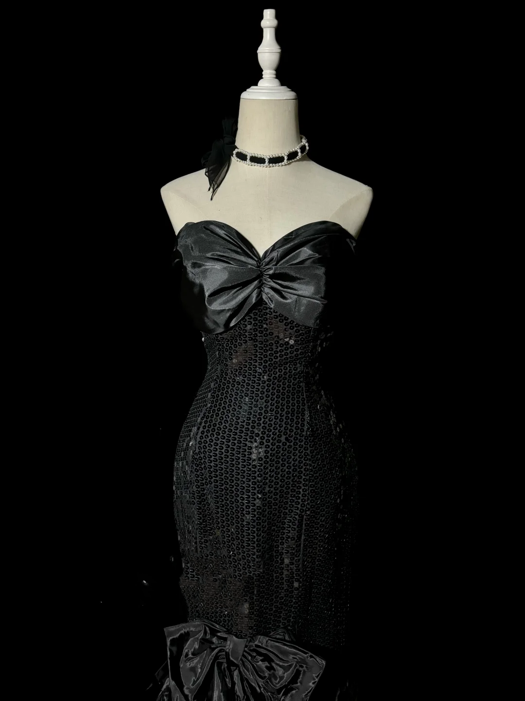 Vintage Mermaid Sweetheart Black Sequin Long Prom Gown Fairy Prom Dresses