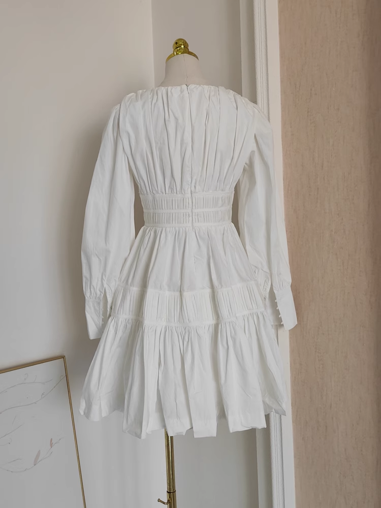 Cute A line V Neckline Long Sleeves Spring White Casual Dress Beach Holiday Dresses