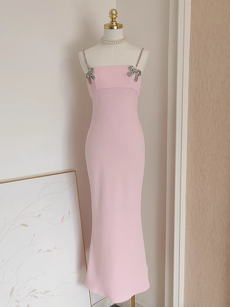 Sexy Sheath Spaghetti Straps Pink Travel Vacation Dresses Dinner Birthday Dress