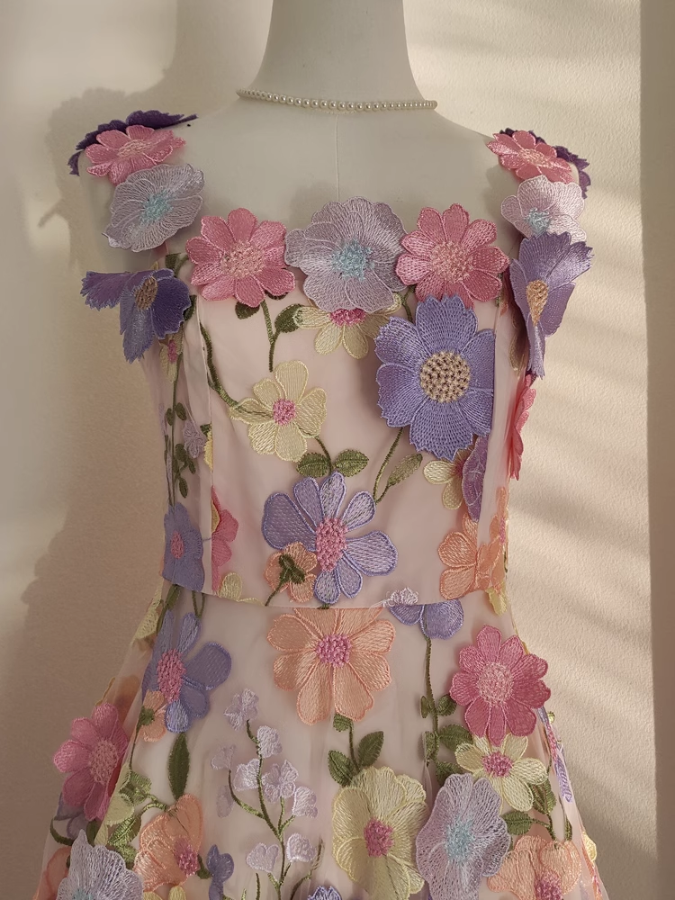 Cute A line Straps Sleeveless Floral Party Dress Short Holiday Dresses