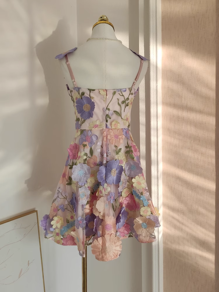 Cute A line Straps Sleeveless Floral Party Dress Short Holiday Dresses