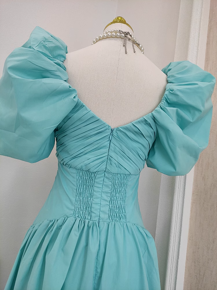 Simple A Line V Neckline Blue Satin Homecoming Dresses Birthday Outfits With Ruffles